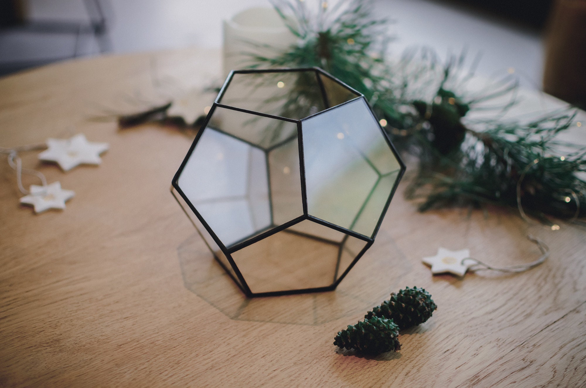 Petit Terrarium Dodécaèdre Vase en Vitrail Planteur Pour Jardinage Intérieur Bougeoir en Dodécaèdre