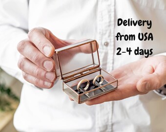 Glass ring bearer box Wedding ring holder for two rings Geometric wedding ring box with two ring holders Boho wedding ring dish Leosklo