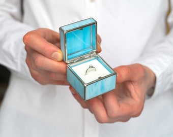 Light blue ring box for wedding ceremony ring holder for two or three rings Wedding ring bearer box Engagement ring box for special proposal