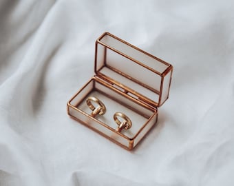 Vintage Satin Glass Wedding Ring Box: Copper, Silver, Black Finish