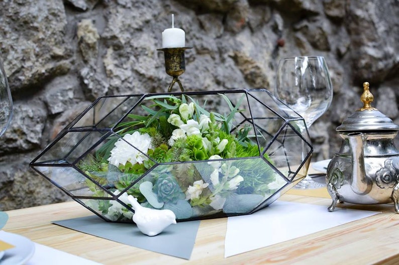 Glass Terrarium Large Rocket Wedding box Stained glass Orchid terrarium Glass decoration Indoor gardening Geometric terrarium image 2