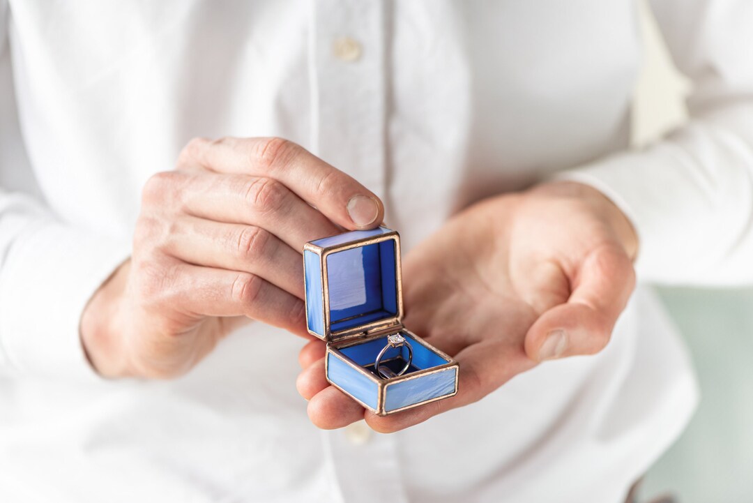 Valentine's Gift Box for Ring Blue Engagement Ring Holder Etsy