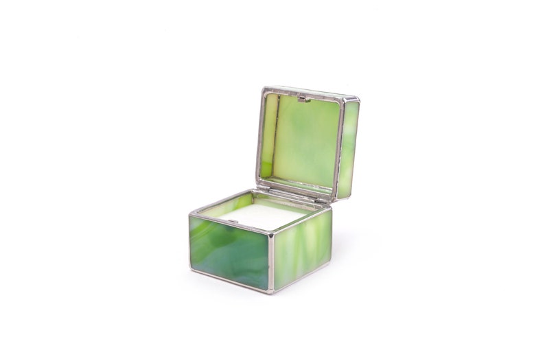 Green glass wedding ring box for two or three rings Wedding ring bearer box Glass engagement ring box for special engagement Leosklo image 5