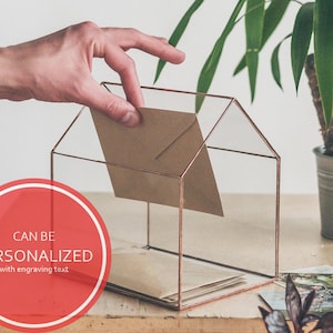 Bruiloftskaarthouder Gepersonaliseerde trouwdoos voor kaarten Glas Geometrische doos voor trouwkaarten Gepersonaliseerde Scandinavische woondecoratie Leosklo
