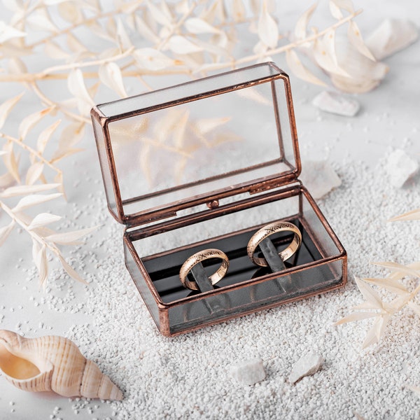 Elegant wedding ring box Glass box for two rings Ring holder for 2 rings Wedding ring bearer pillow ring bearer box boho style wedding