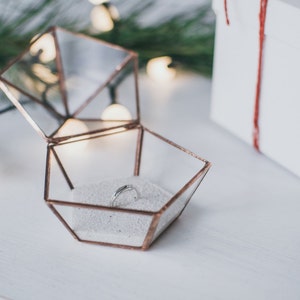 Glass Wedding Ring box Custom wedding ring box Wedding ring holder copper ring box silver or black jewelery dish geometric ring box Leosklo image 4