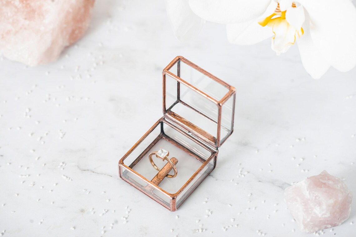 Elegant ring box Glass ring holder Proposal glass box Square Etsy