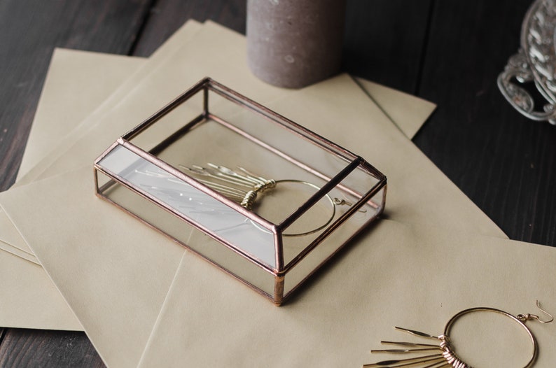 Jewellery box Glass jewellery storage Mother's day gift for her Ring dish Gift for her Wedding box Cigarette case Glass box for jewellery image 1