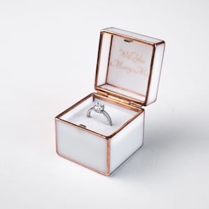 White proposal unique ring box made of white glass Elit white engagement ring box Expensive engagement box for special proposal day Leosklo