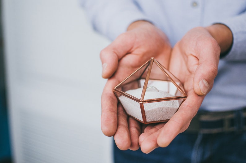 Glass Wedding Ring box Custom wedding ring box Wedding ring holder copper ring box silver or black jewelery dish geometric ring box Leosklo image 3