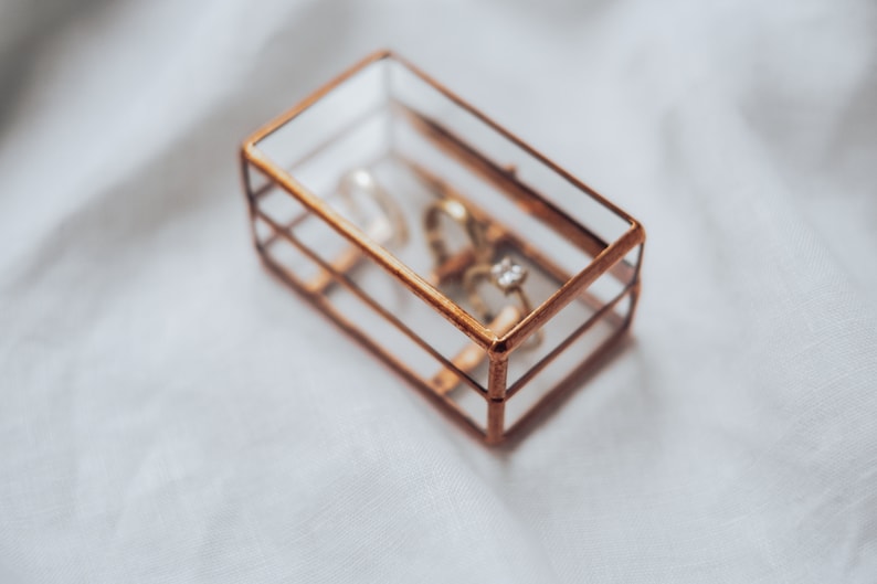 Ring box for three rings Wedding ring box for 3 rings Glass ring box for engagement and wedding rings Glass holder for three rings box image 3