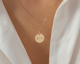 Custom Disc Necklace, 14k Gold Filled or Sterling Silver · Initials and heart Necklace · Personalized Gift