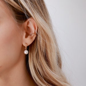 Baroque freshwater pearl hoop earrings, gold plated · Earrings · Riviera Collection