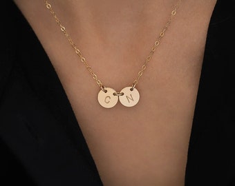 Engraved discs necklace, gold filled or sterling silver · Kids initials, name · Gift for mother