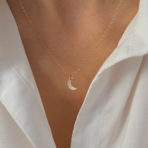 Tiny Hammered Moon Necklace, 14 Gold Filled or Sterling Silver Dainty Necklace Gift for Her image 1