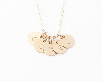 Collier personnalisé disques initiales, gold-filled ou argent sterling · Initiales enfants