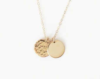 Discs Necklace, Smooth and Hammered, 14k Gold Filled and Sterling Silver · Everyday Necklace