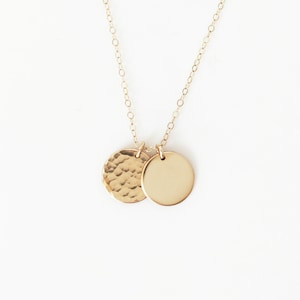 Discs Necklace, Smooth and Hammered, 14k Gold Filled and Sterling Silver Everyday Necklace image 1