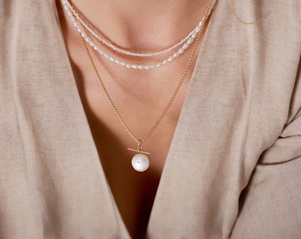 Flat freshwater pearl necklace, gold-filled · Gift for her · Riviera Collection