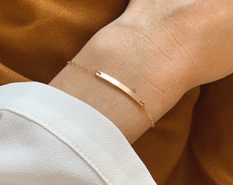 Long Line Bar Bracelet, Hammered, 14k Gold Filled and Sterling Silver · Everyday Thin and Dainty Bracelet · Gift for Her