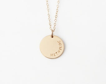 Collier personnalisé prénom disque, gold-filled ou argent sterling · Cadeau personnalisé