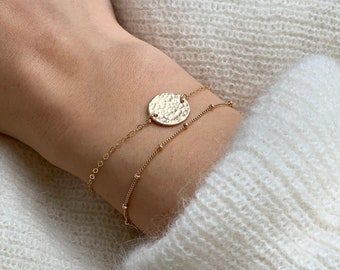 Dainty Disc Bracelet, 14k Gold Filled and Sterling Silver · Thin and Minimalist Bracelet · Gift for Her