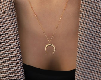 Moon Horn Necklace, 14k Gold Filled or Sterling Silver · Gift for Her
