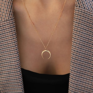 Moon Horn Necklace, 14k Gold Filled or Sterling Silver Gift for Her image 1