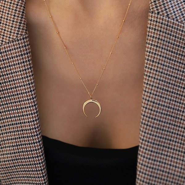 Moon Horn Necklace, 14k Gold Filled or Sterling Silver · Gift for Her