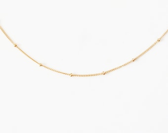 Dainty Choker Necklace, Beaded Satellite Chain, 14k Gold Filled or Sterling Silver · Gift for Her