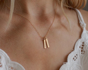 Custom Name Vertical Bar Necklace, 14k Gold Filled or Sterling Silver · Name Plate Necklace · Unique Gift