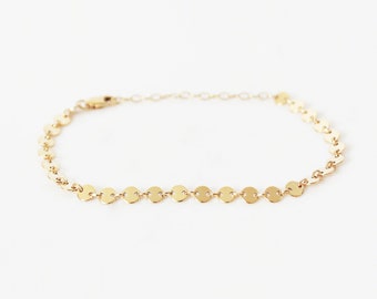 Delicate Circles Chain Bracelet, 14k Gold Filled and Sterling Silver · Dainty Thin Bracelet · Gift for Her