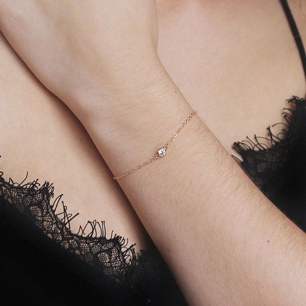 Bracelet strass, gold-filled et argent sterling · Bracelet fin et minimaliste · Cadeau pour elle