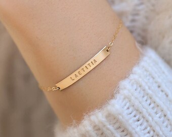 Bracelet barre personnalisé, gold-filled ou argent sterling · Cadeau personnalisé