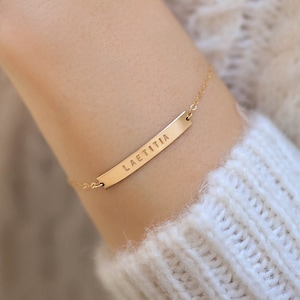 Personalized Bar Bracelet, 14k Gold Filled or Sterling Silver · Names, Dates, Initials · Custom Gift