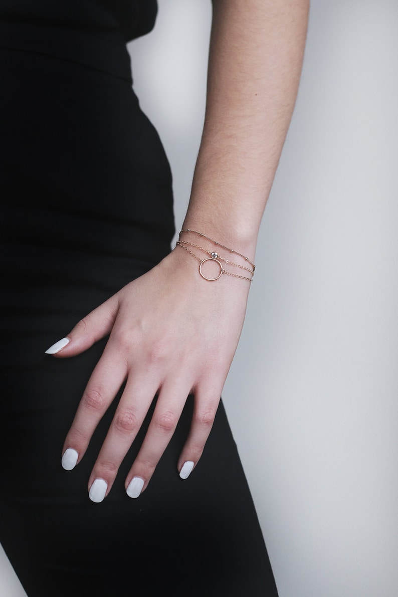Bracelet strass, gold-filled et argent sterling Bracelet fin et minimaliste Cadeau pour elle image 3