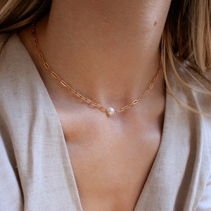 Round freshwater pearl necklace, gold-filled · Gift for her · Riviera Collection