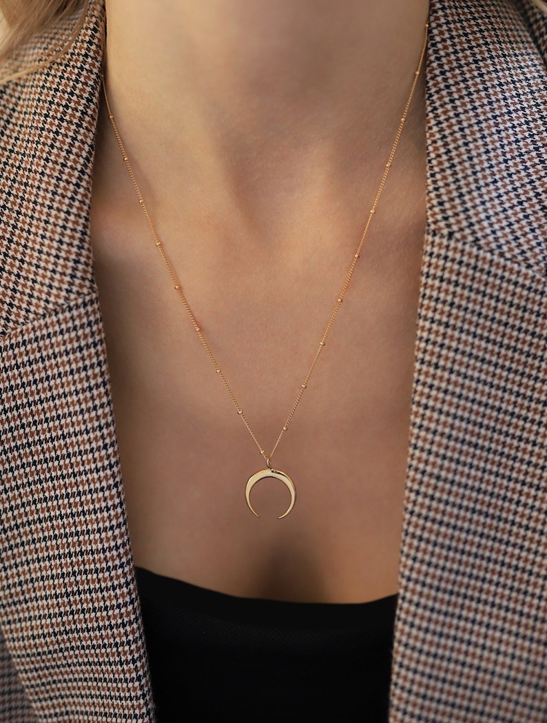 Moon Horn Necklace, 14k Gold Filled or Sterling Silver Gift for Her image 1