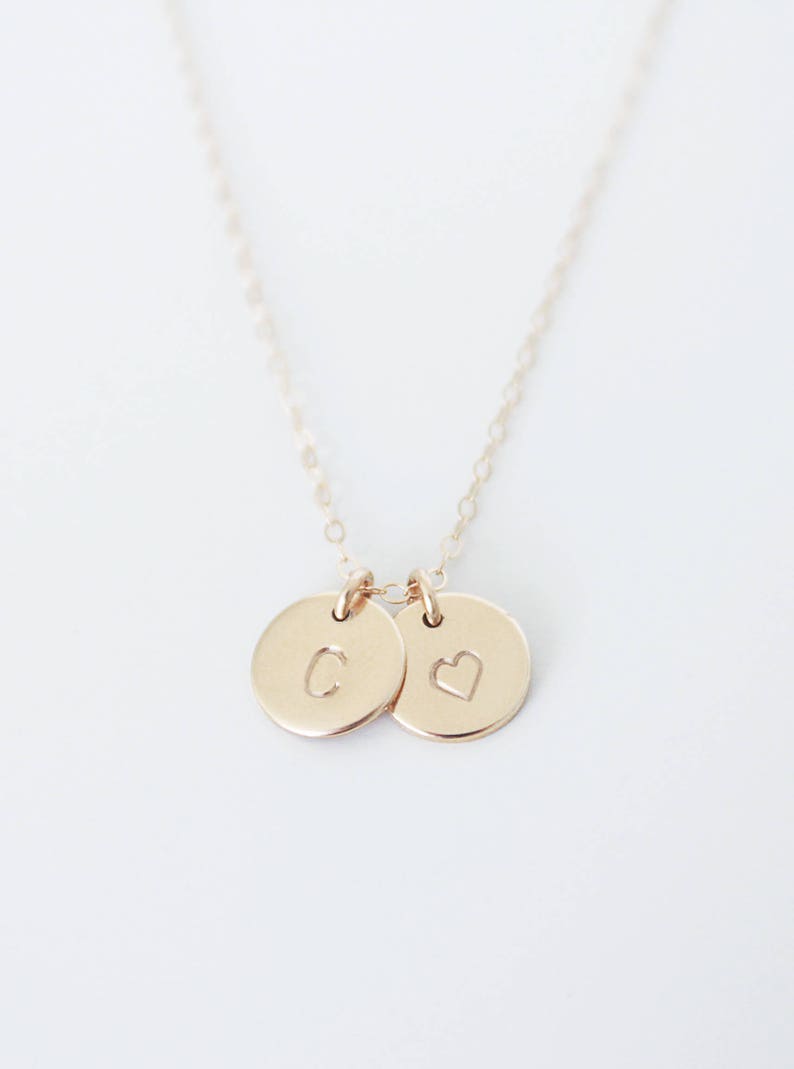 Letter Necklace Delicate Minimalist Hand Stamped Mother/'s Necklace Gift Idea Personalized Necklace Two Circles Disc Custom Initial