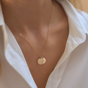 Discs Necklace, Smooth and Hammered, 14k Gold Filled and Sterling Silver Everyday Necklace image 2