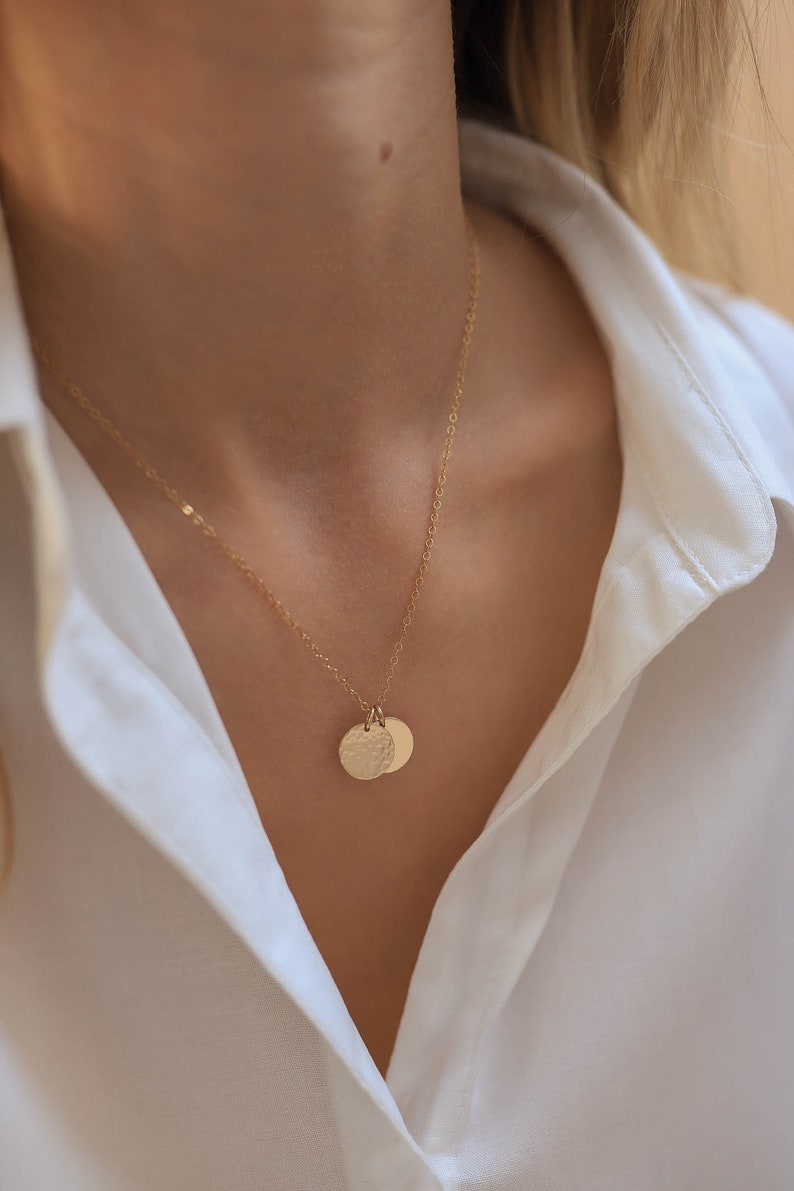 Discs Necklace, Smooth and Hammered, 14k Gold Filled and Sterling Silver Everyday Necklace image 2