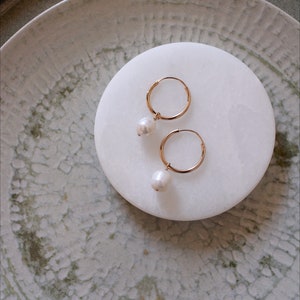 Freshwater Pearl Hoop Earrings, Gold Plated Alma Collection image 4