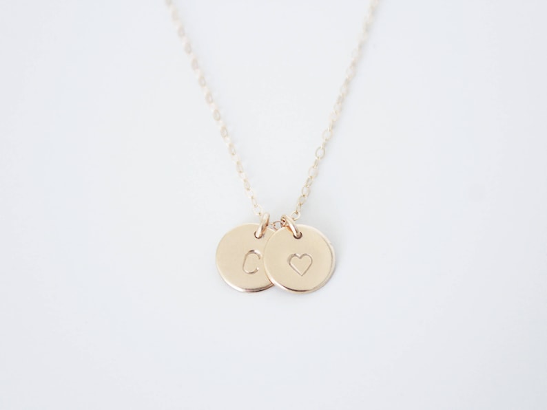 Letter Necklace Delicate Minimalist Hand Stamped Mother/'s Necklace Gift Idea Personalized Necklace Two Circles Disc Custom Initial