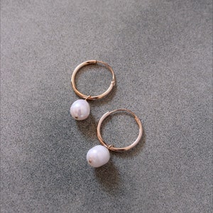 Freshwater Pearl Hoop Earrings, Gold Plated Alma Collection image 3