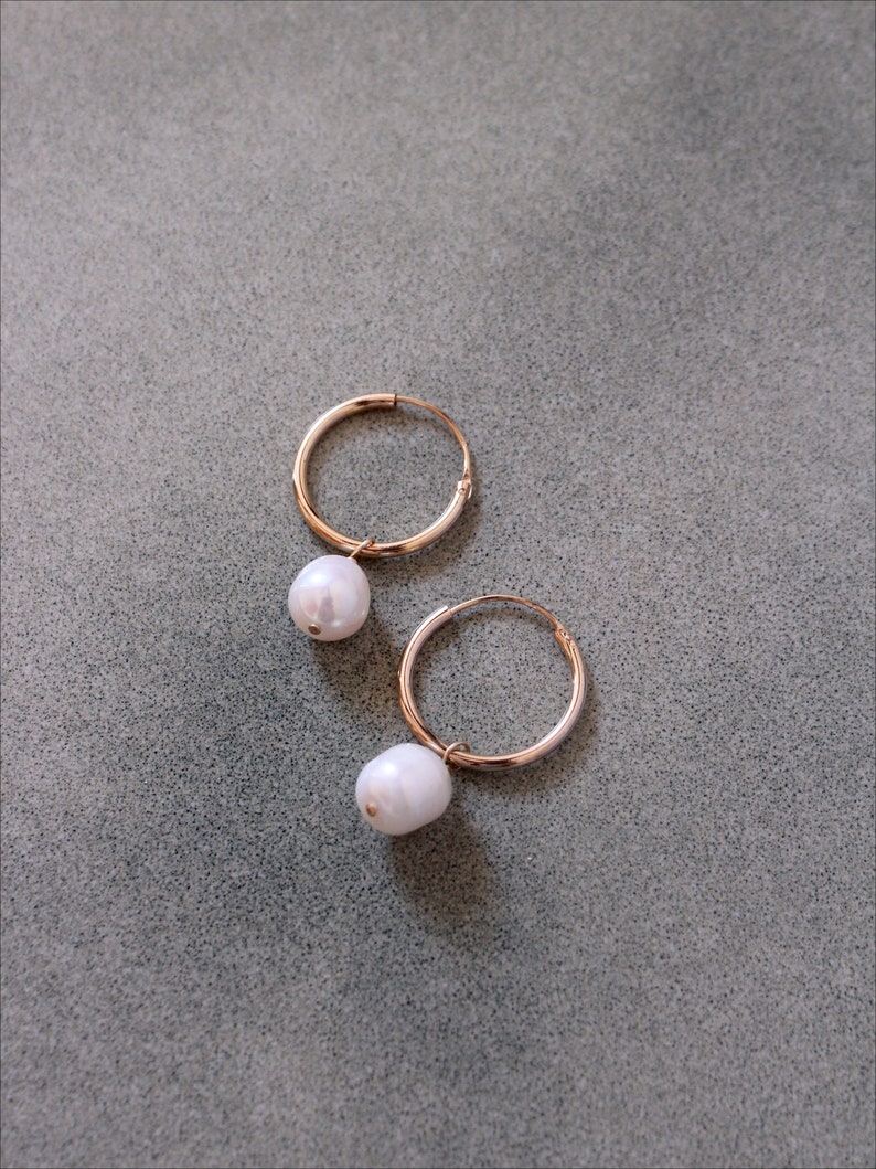 Freshwater Pearl Hoop Earrings, Gold Plated Alma Collection image 3