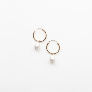 Freshwater Pearl Hoop Earrings, Gold Plated Alma Collection image 2