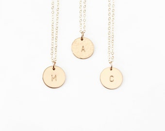 Personalized Disk Necklace, 14k Gold Filled or Sterling Silver · Simple Monogram Letter Initial · Gift for Her