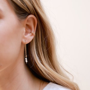 Chain and pearl earrings, gold-filled and sterling silver · Earrings · Riviera Collection