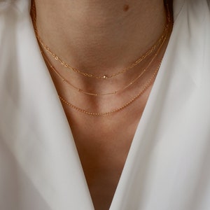 Dainty Choker Necklace, Beaded Satellite Chain, 14k Gold Filled · Gift for Her