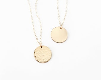 Smooth Hammered Disk Necklace, 14k Gold Filled or Sterling Silver · Dainty Delicate Necklace · Gift for Her